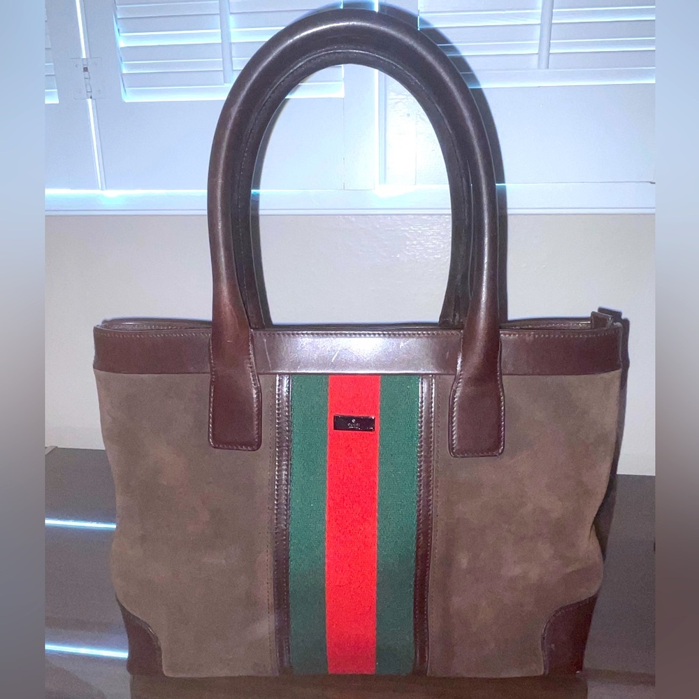 Authentic Gucci - Brown suede/leather tote with Sherry Line!!!